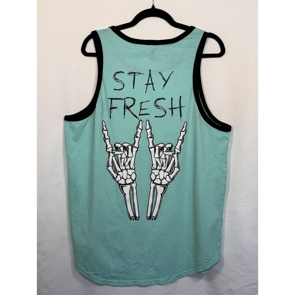 Launder Stay Fresh Skeleton Hand Graphic Tank Top Mint Green Mens XL Streetwear